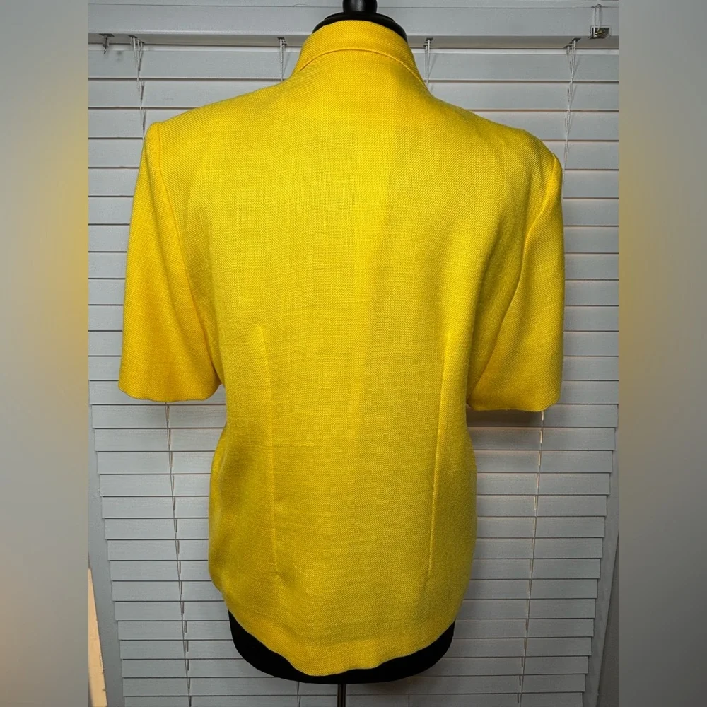 Vintage Blazer Womens Medium Katie Brooke Yellow Shoulder Pads Short Sleeve 90s - Picture 7 of 7